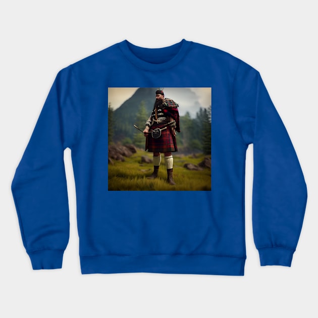 Scottish Highlander in Clan Tartan Crewneck Sweatshirt by Grassroots Green